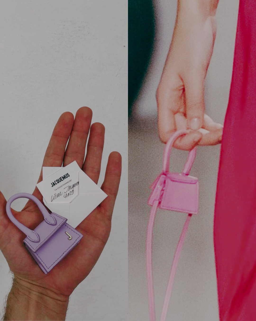 Jacquemus Le Chiquito micro bags shown at hand and finger scale