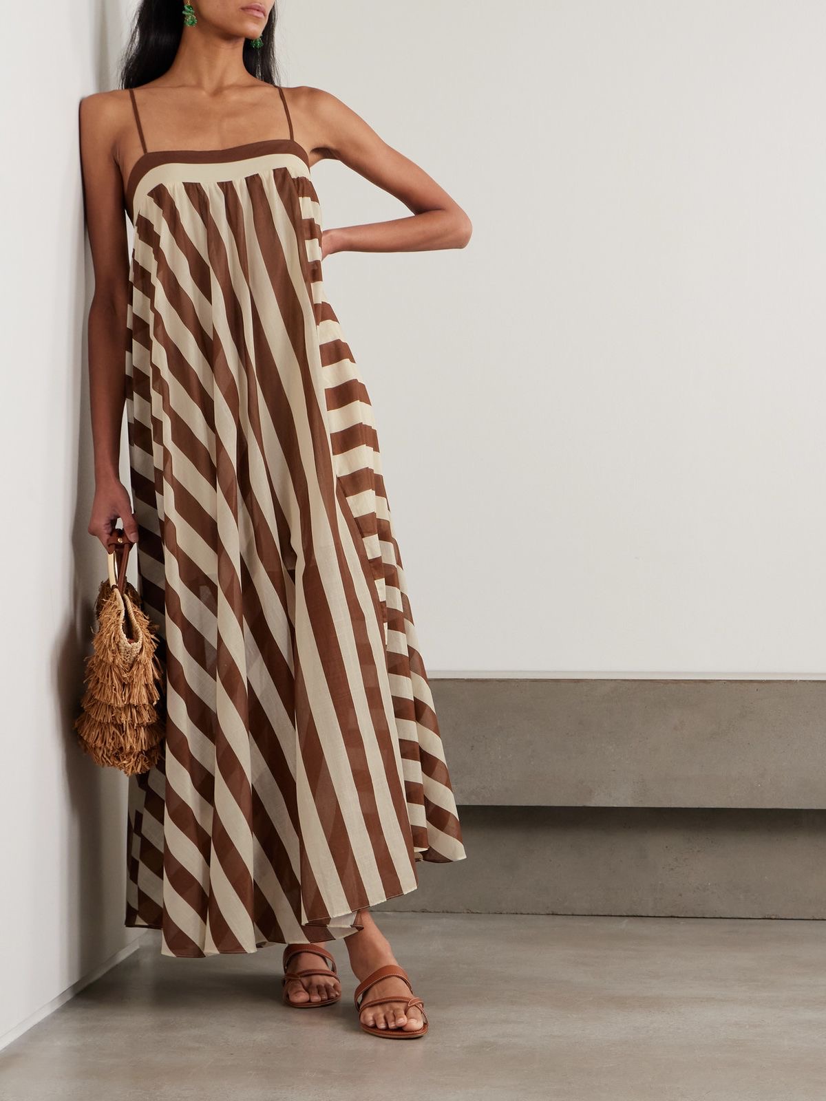 Striped flowing maxi dress in neutral tones
